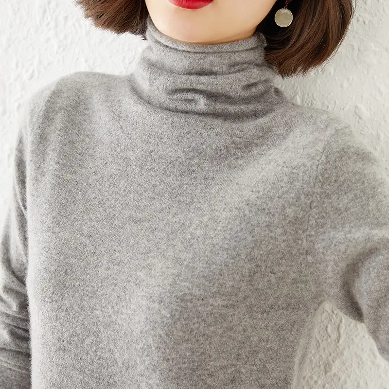 Women Wool Piled Collar Sweater Green Long Sleeve - Image 13