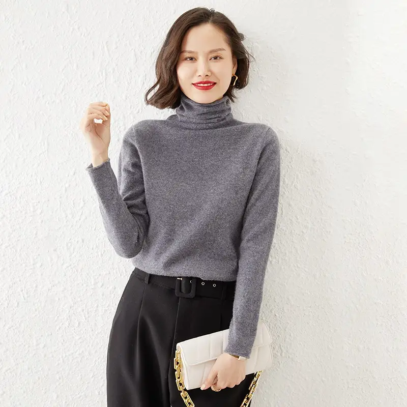 Women Wool Piled Collar Sweater Green Long Sleeve - Image 14