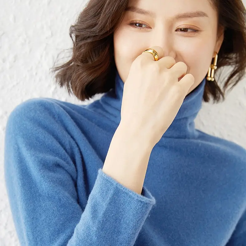 Women Wool Piled Collar Sweater Green Long Sleeve - Image 15