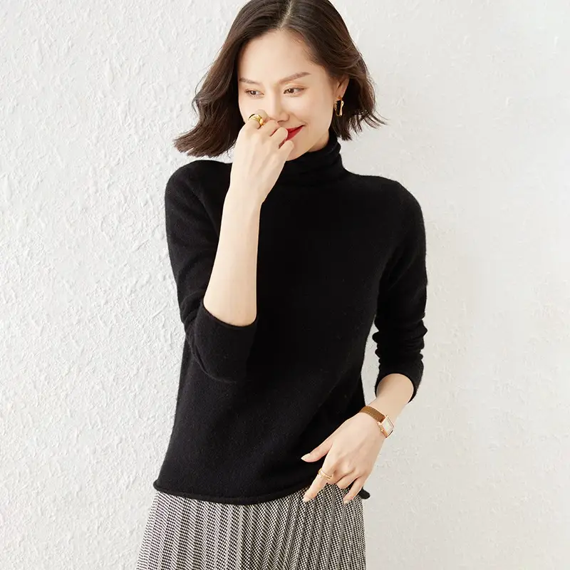Women Wool Piled Collar Sweater Green Long Sleeve - Image 2