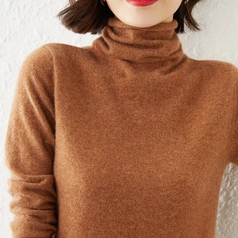 Women Wool Piled Collar Sweater Green Long Sleeve - Image 5