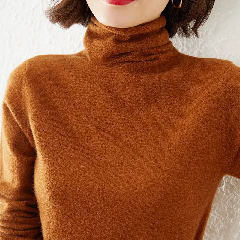 Women Wool Piled Collar Sweater Green Long Sleeve - Image 6