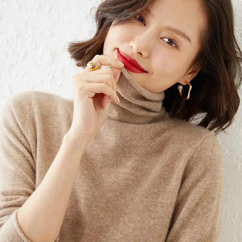 Women Wool Piled Collar Sweater Green Long Sleeve - Image 7