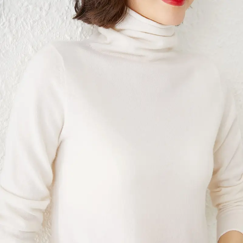 Women Wool Piled Collar Sweater Green Long Sleeve - Image 8