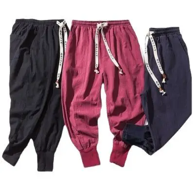 Men Linen Jogger Pants Maroon Drawstring Waist - Image 14