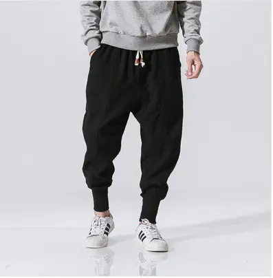 Men Linen Jogger Pants Maroon Drawstring Waist - Image 2