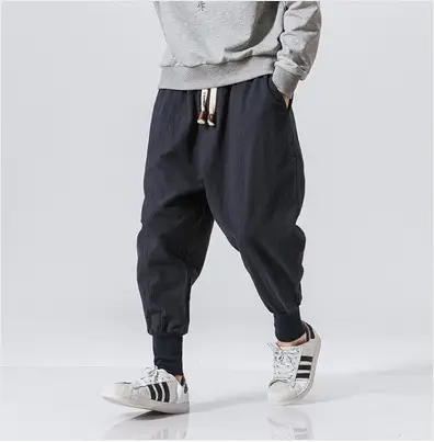 Men Linen Jogger Pants Maroon Drawstring Waist - Image 3