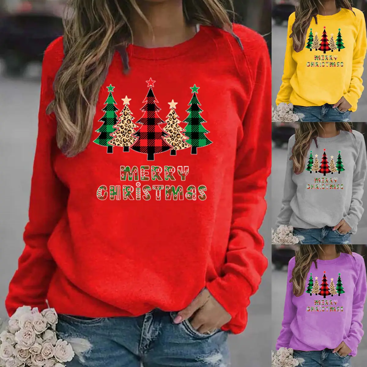 Women Purple Christmas Sweatshirt Long Sleeve - Image 15