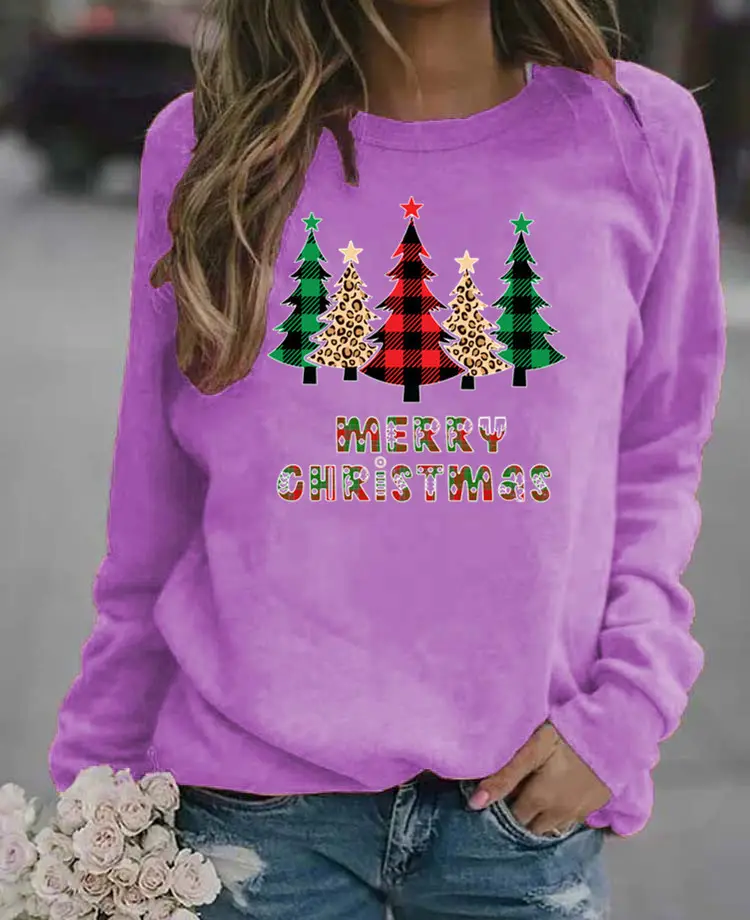Women Purple Christmas Sweatshirt Long Sleeve - Image 13