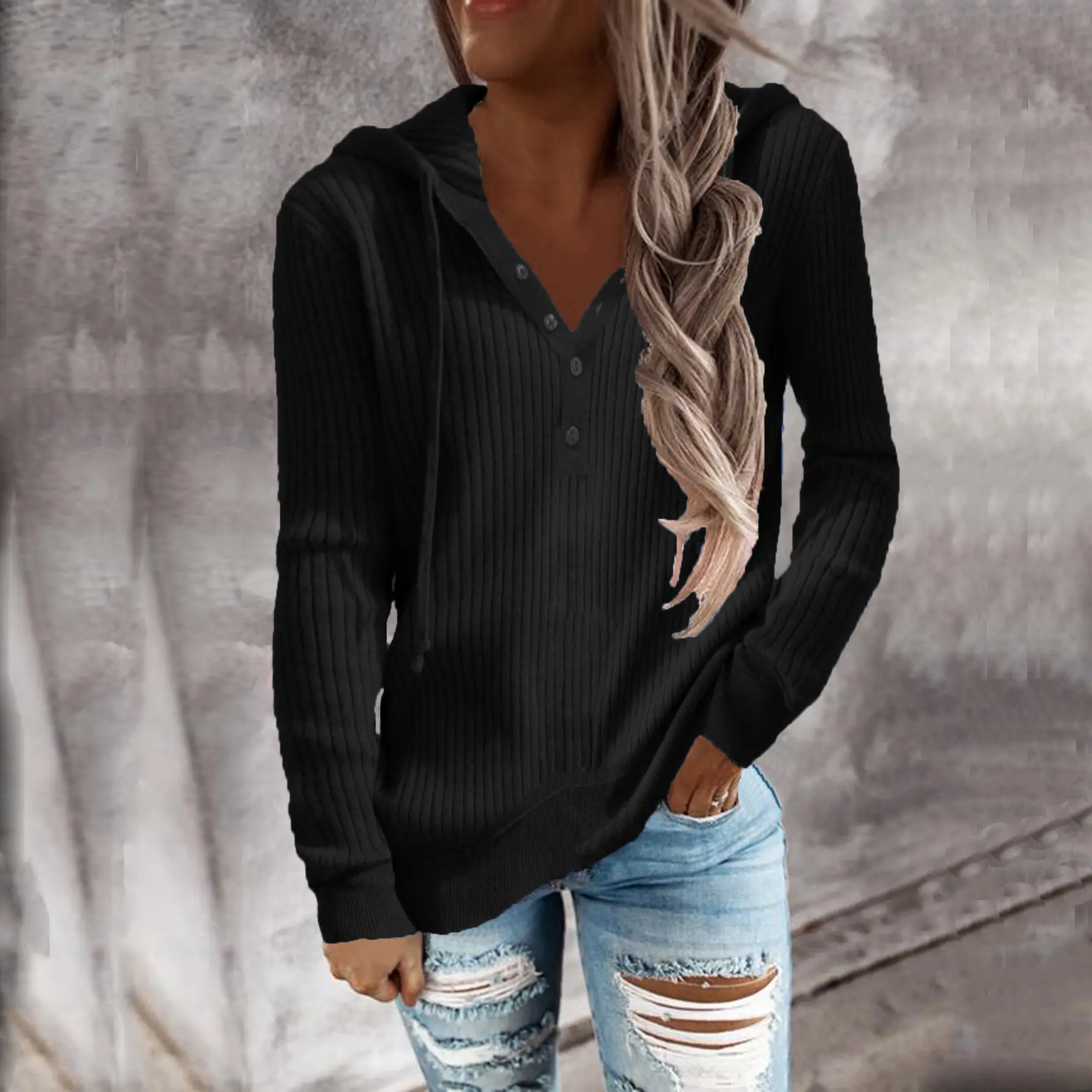 Green Long Sleeve Pullover Hooded Sweatshirt for Women