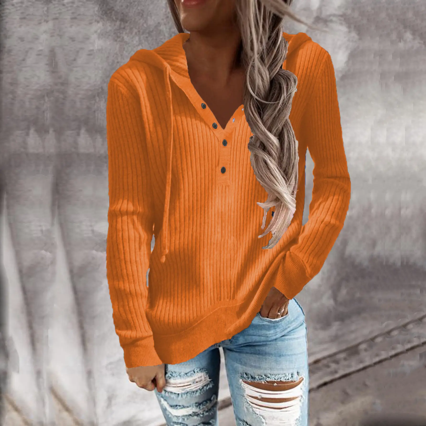 Green Long Sleeve Pullover Hooded Sweatshirt for Women