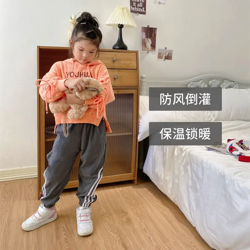 Pink Three-Bar Warm Sports Pants for Kids Small Medium - Image 11