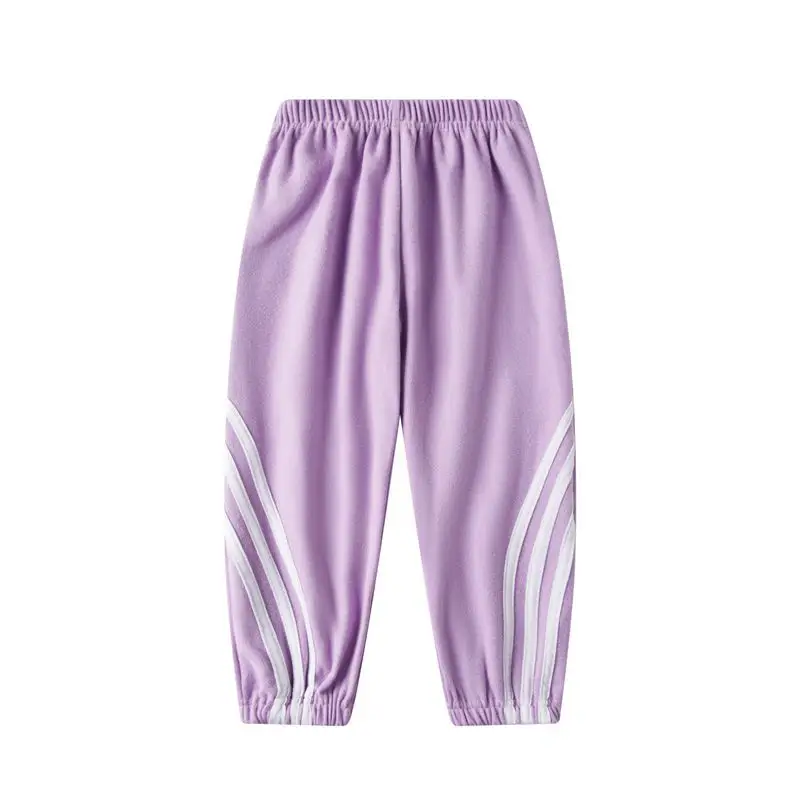 Pink Three-Bar Warm Sports Pants for Kids Small Medium - Image 7