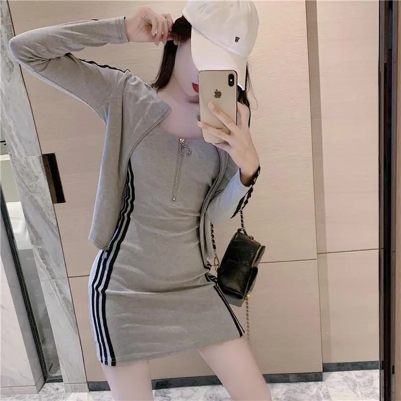 Women's Black Long Sleeve Zip Suit with 3 Stripes — feature 13