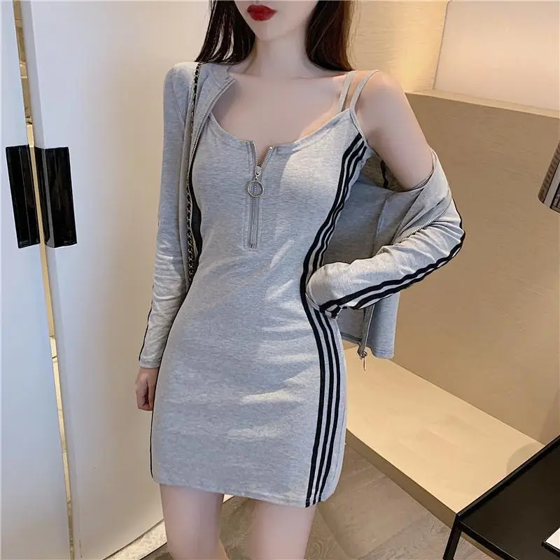 Women's Black Long Sleeve Zip Suit with 3 Stripes — feature 2