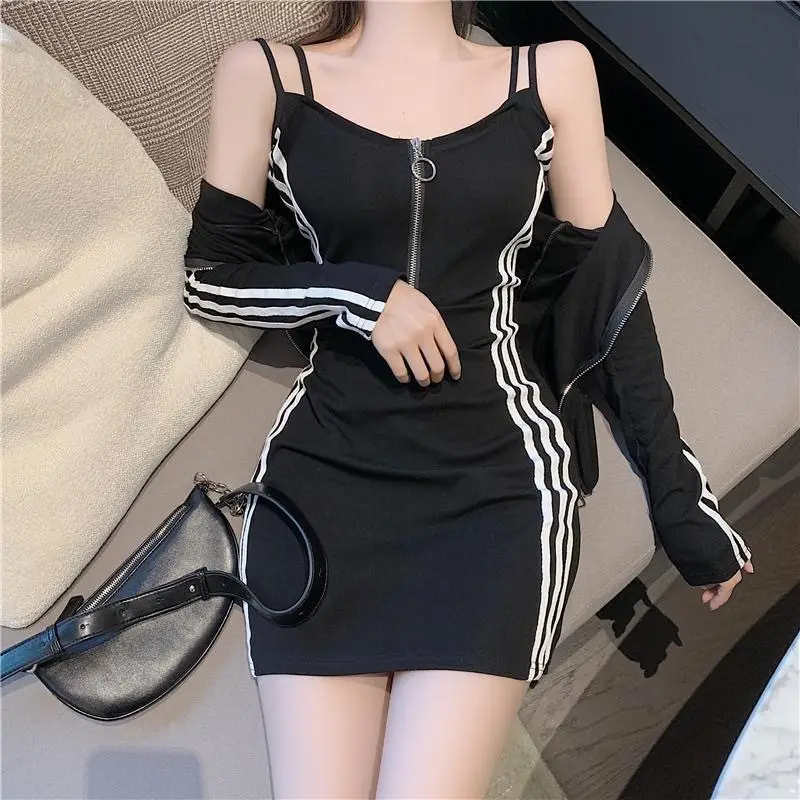 Women's Black Long Sleeve Zip Suit with 3 Stripes — feature 20