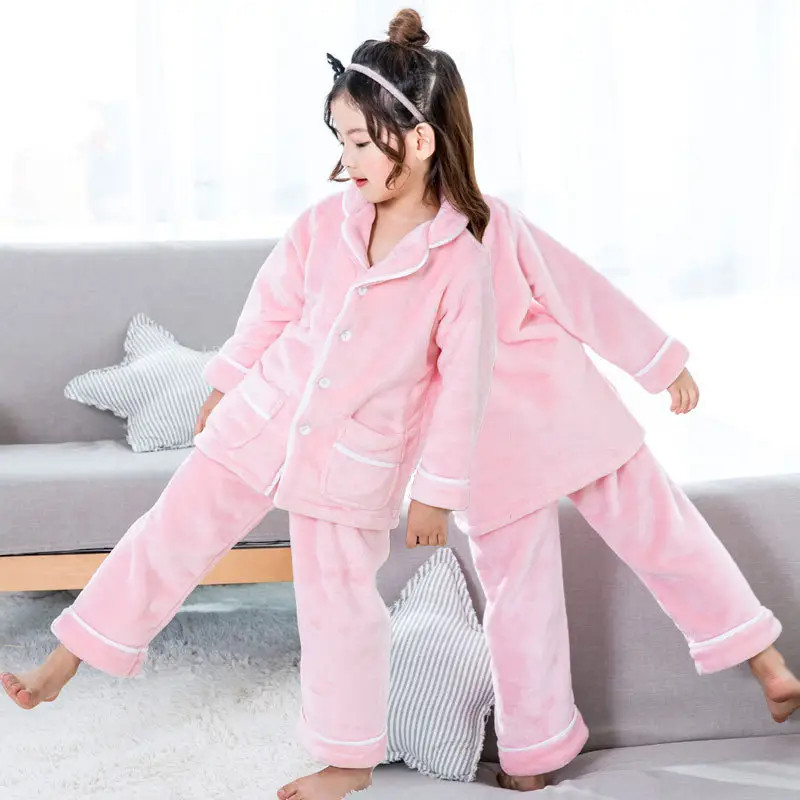 Girls Pajamas Coral Lip Print Flannel Suit Winter - Image 2