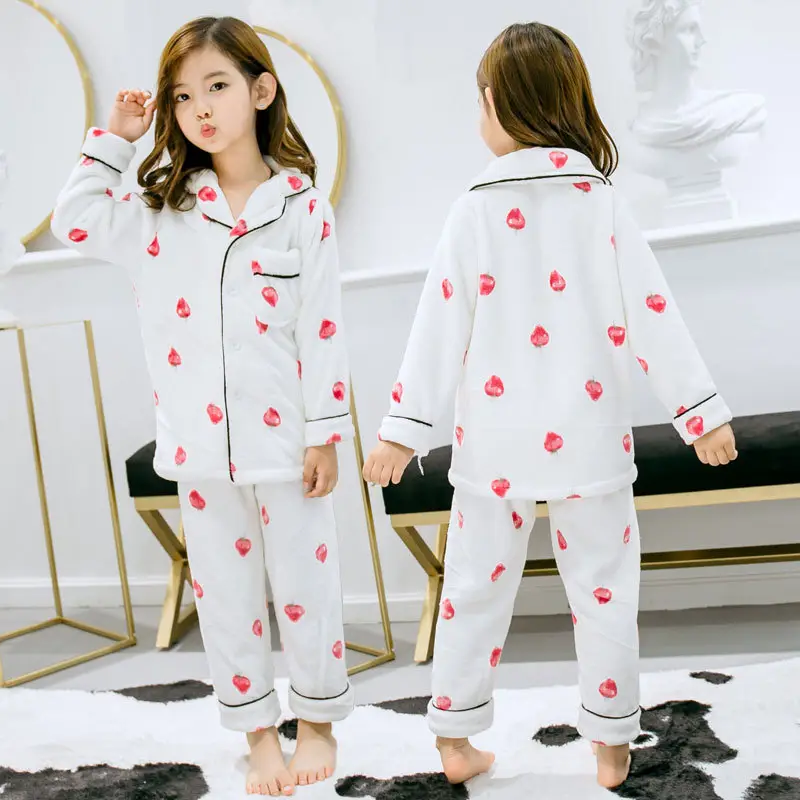 Girls Pajamas Coral Lip Print Flannel Suit Winter - Image 3