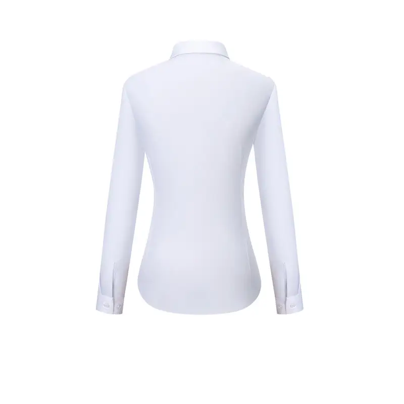 Women Blue Slimming Collar Shirt Long Sleeve Professional Wear