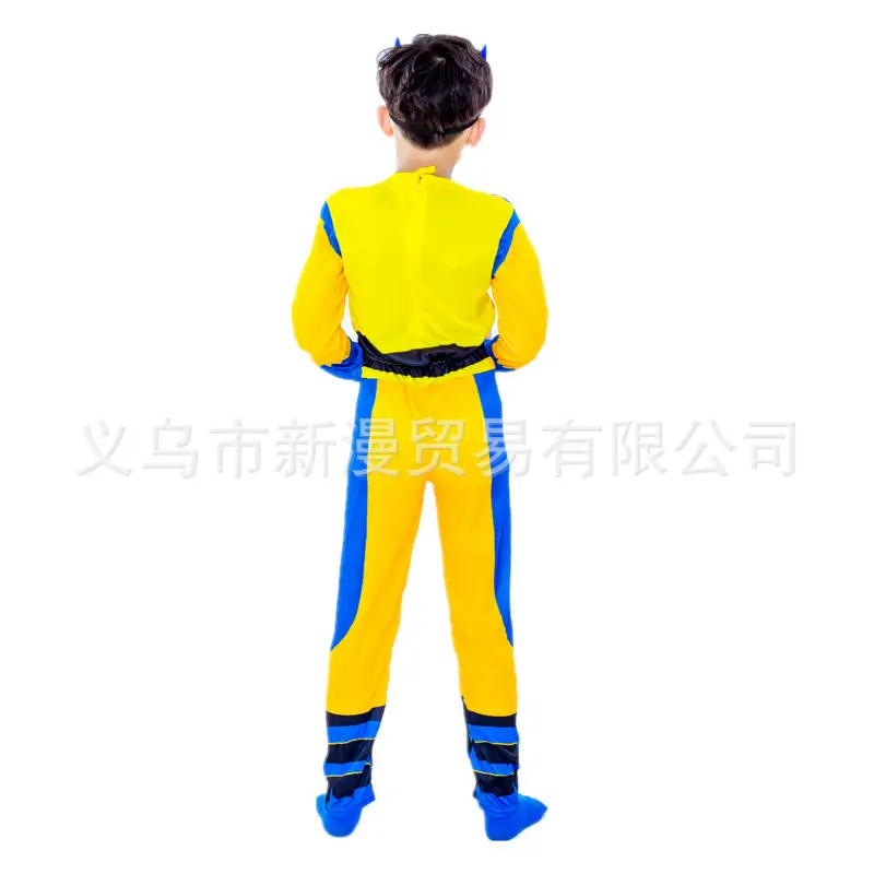 Children's Wolverine Cosplay Muscle Jumpsuit Yellow Blue - Image 8