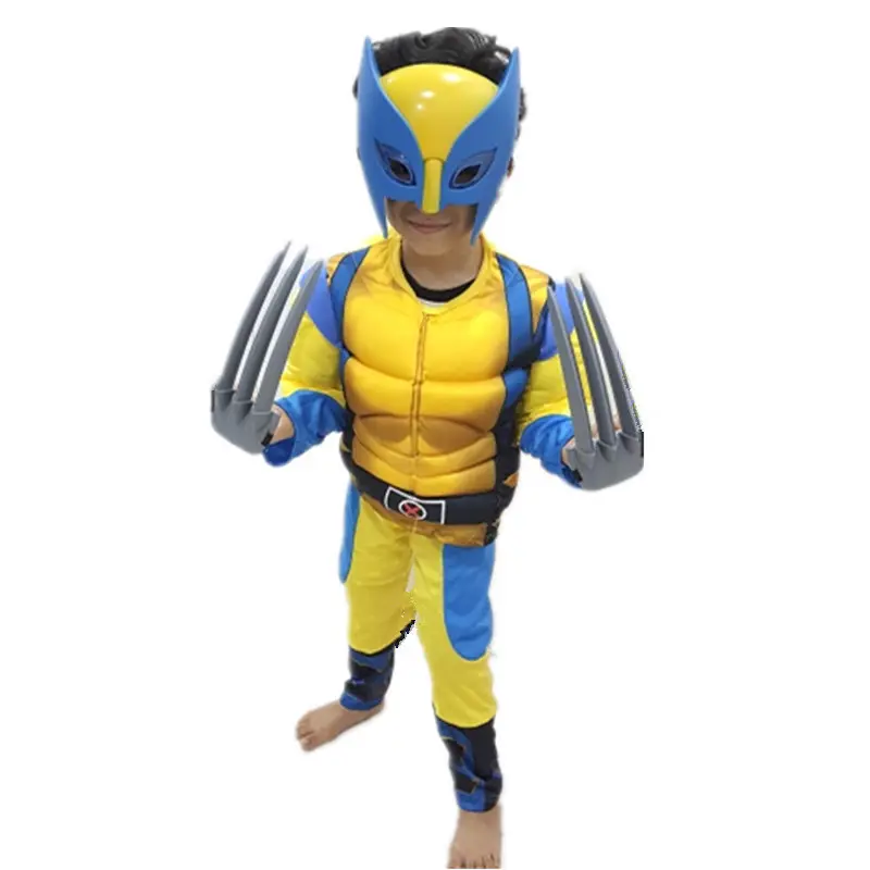 Children's Wolverine Cosplay Muscle Jumpsuit Yellow Blue - Image 9
