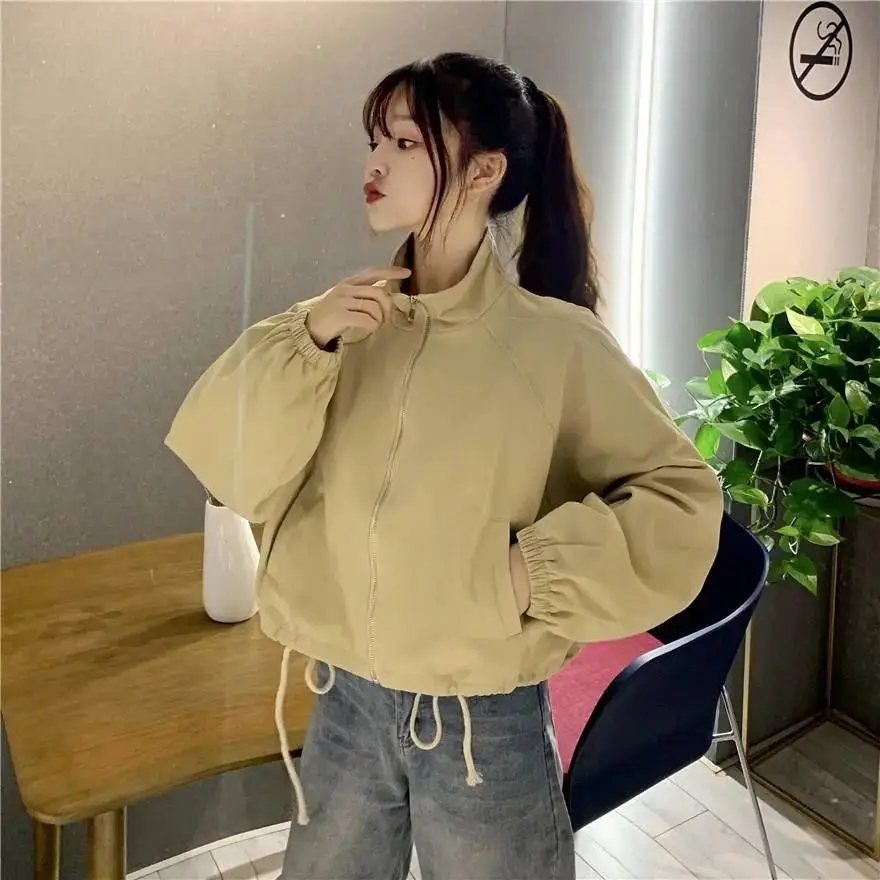 Women Korean Style Loose Jacket 2025 Autumn Drawstring Top — feature 13