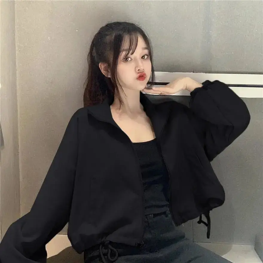 Women Korean Style Loose Jacket 2025 Autumn Drawstring Top — feature 14