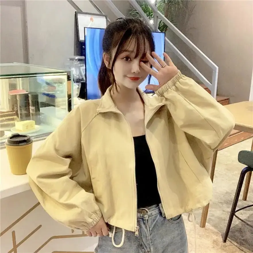 Women Korean Style Loose Jacket 2025 Autumn Drawstring Top — feature 15