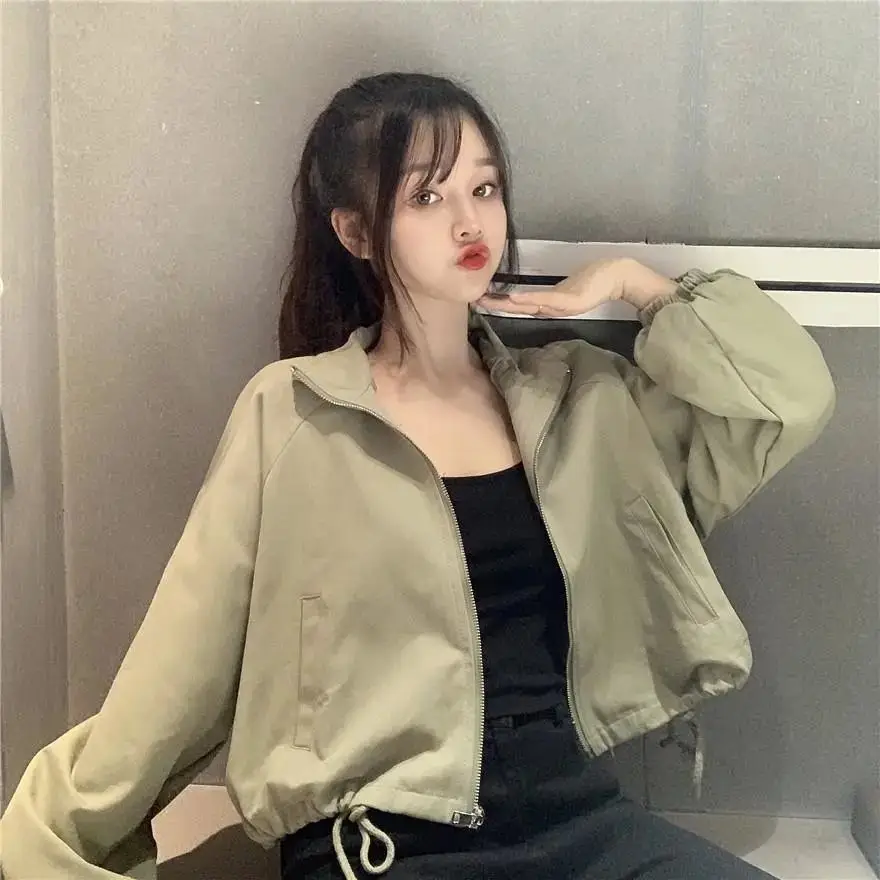 Women Korean Style Loose Jacket 2025 Autumn Drawstring Top — feature 19