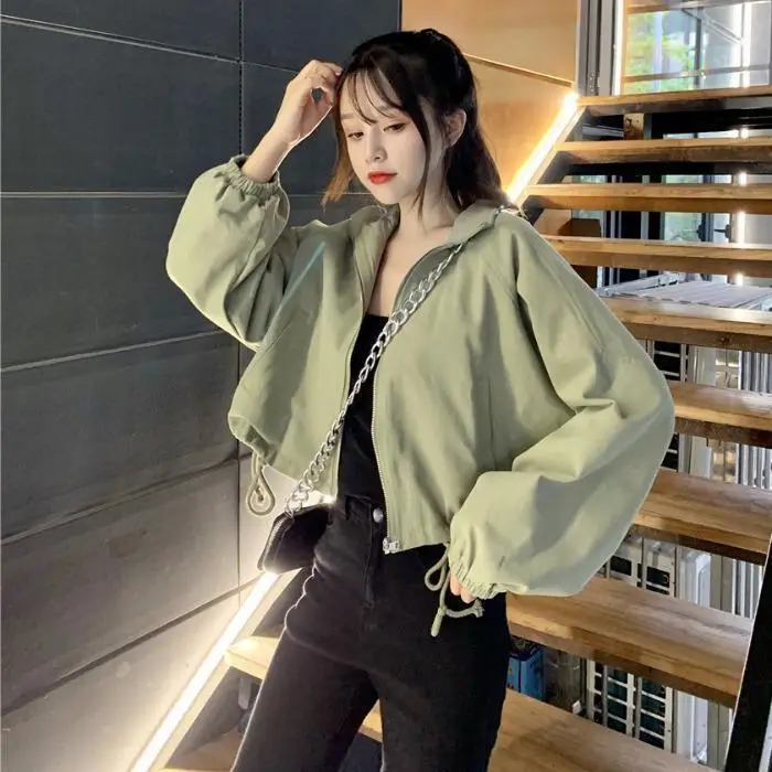 Women Korean Style Loose Jacket 2025 Autumn Drawstring Top — feature 2