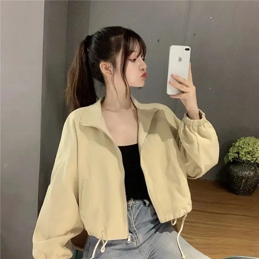 Women Korean Style Loose Jacket 2025 Autumn Drawstring Top — feature 20