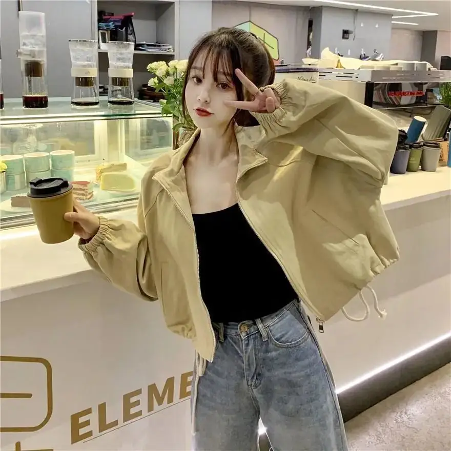 Women Korean Style Loose Jacket 2025 Autumn Drawstring Top — feature 23