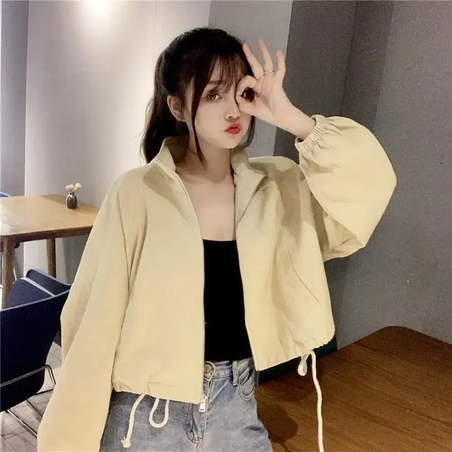 Women Korean Style Loose Jacket 2025 Autumn Drawstring Top — feature 26