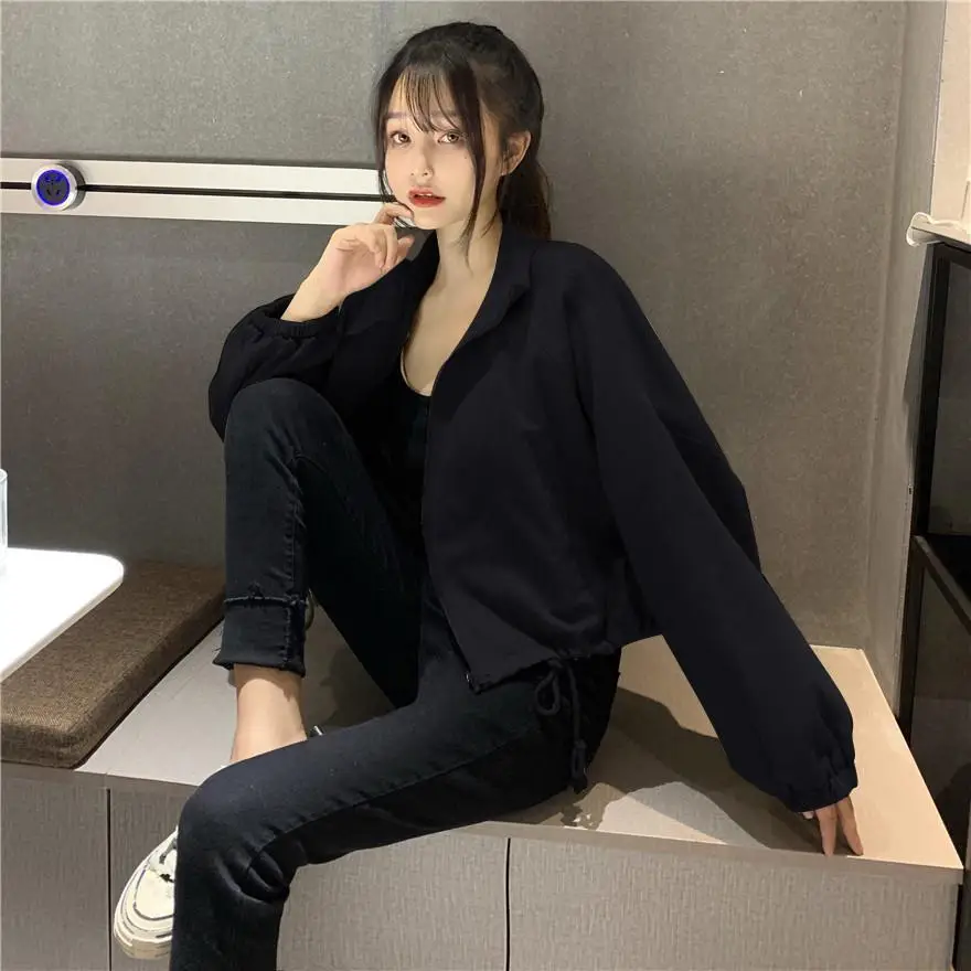 Women Korean Style Loose Jacket 2025 Autumn Drawstring Top — feature 3