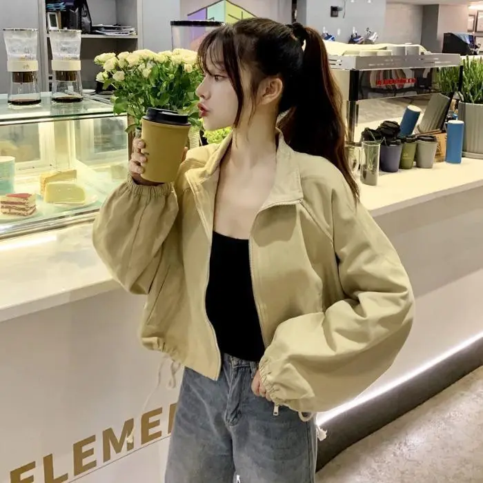 Women Korean Style Loose Jacket 2025 Autumn Drawstring Top — feature 4