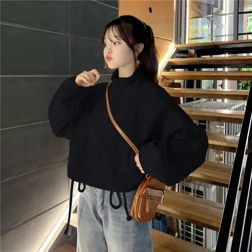 Women Korean Style Loose Jacket 2025 Autumn Drawstring Top — feature 6