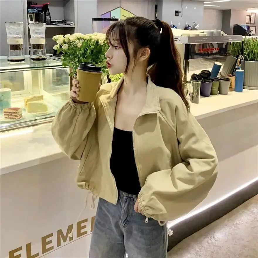 Women Korean Style Loose Jacket 2025 Autumn Drawstring Top — feature 7