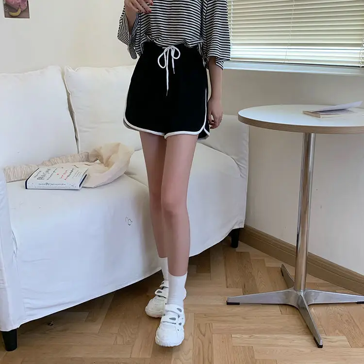 Women Black Cotton Drawstring Shorts 2025 Summer — feature 14