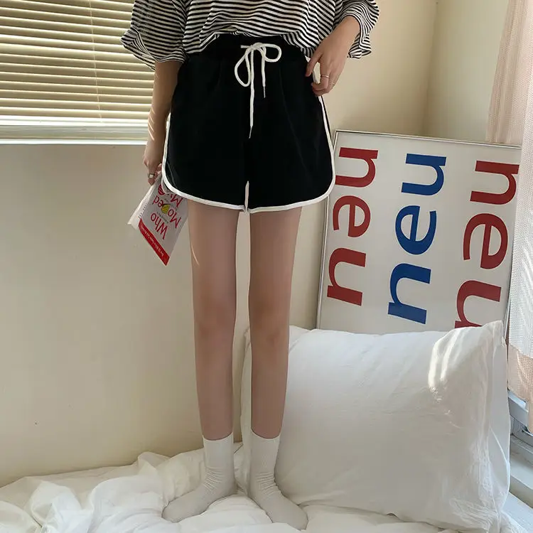 Women Black Cotton Drawstring Shorts 2025 Summer — feature 16