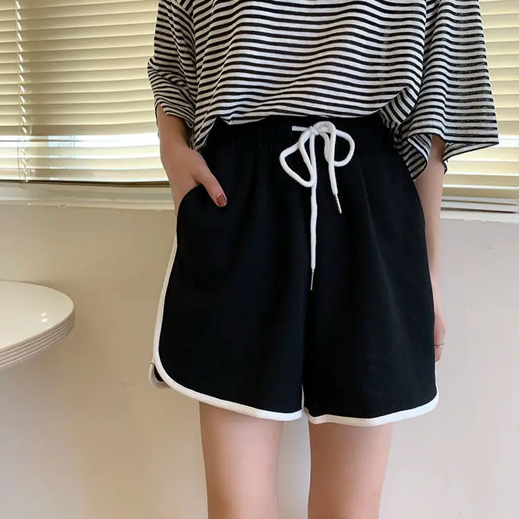 Women Black Cotton Drawstring Shorts 2025 Summer — feature 5