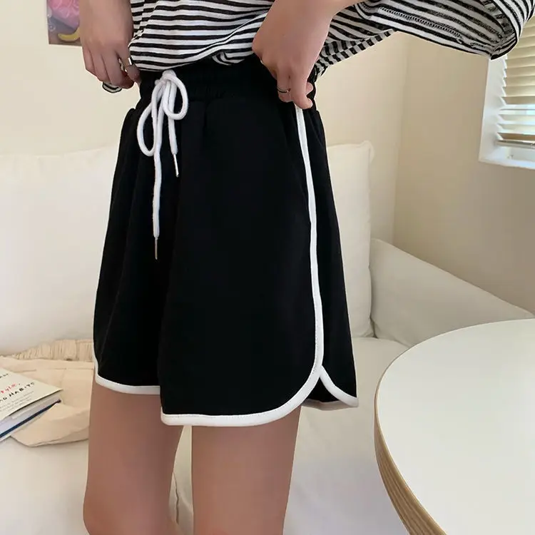 Women Black Cotton Drawstring Shorts 2025 Summer — feature 9