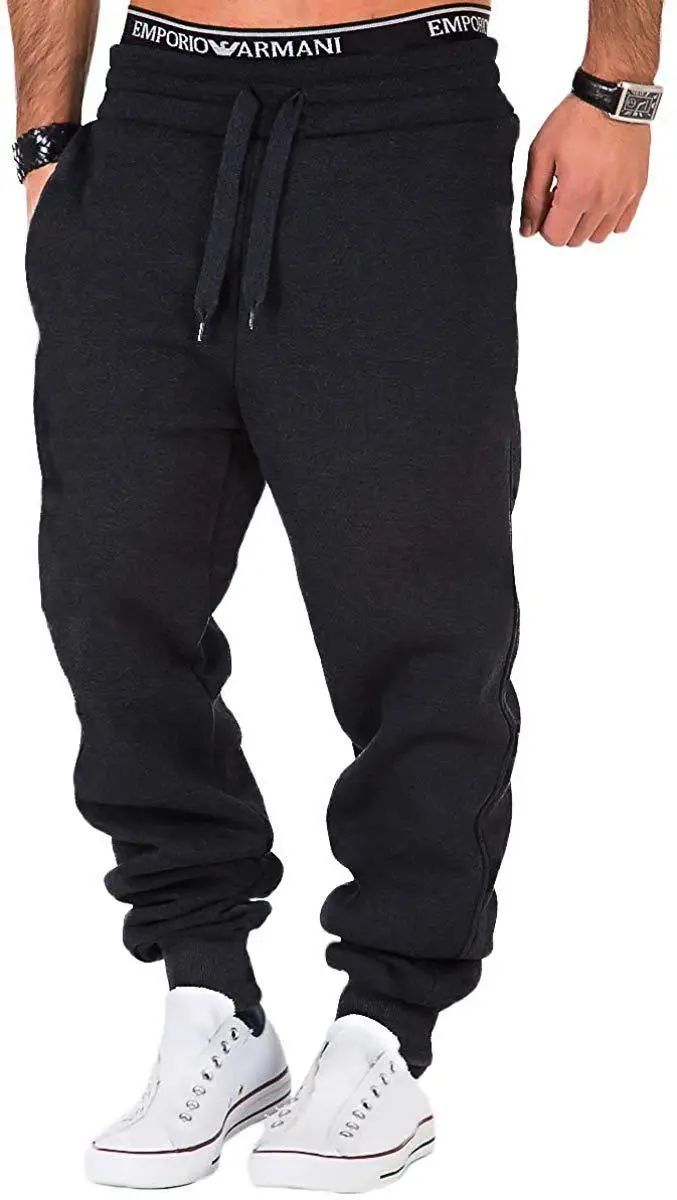 Men Grey Sweatpants Elastic Waistband Casual Sports Pants