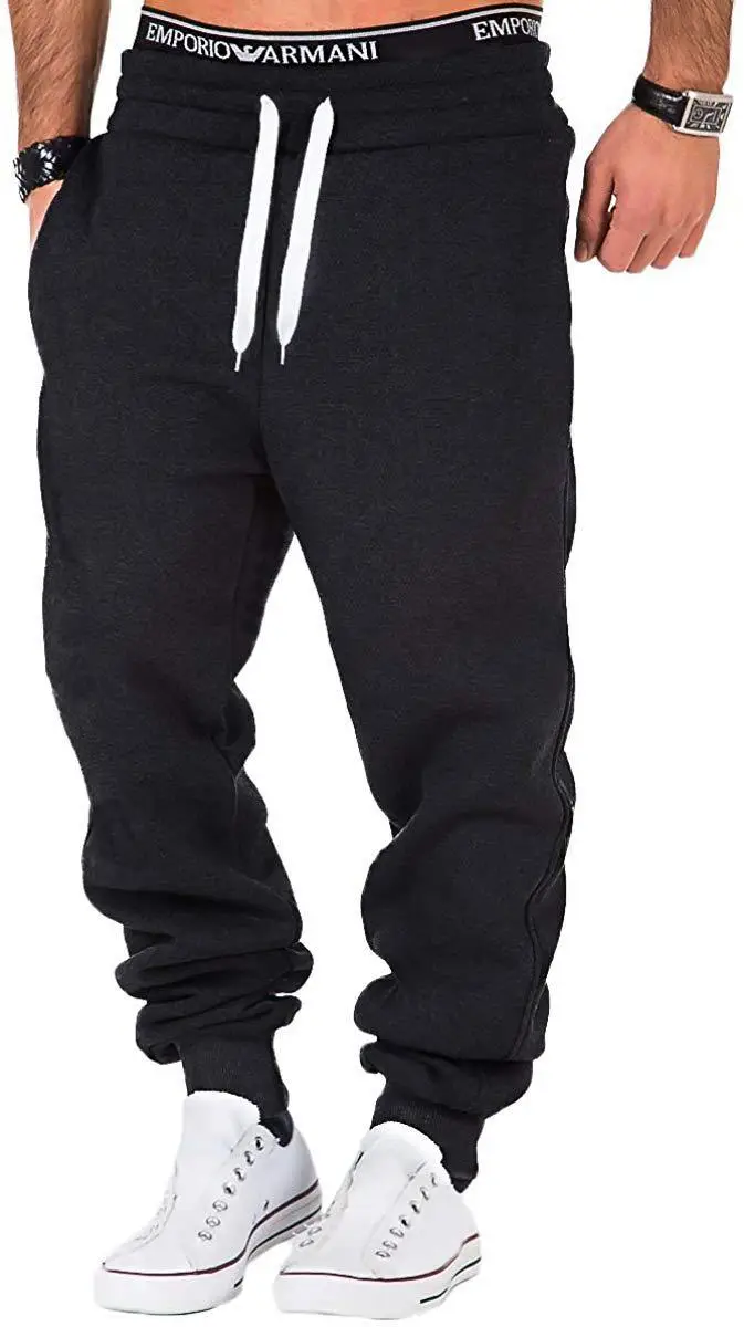 Men Grey Sweatpants Elastic Waistband Casual Sports Pants