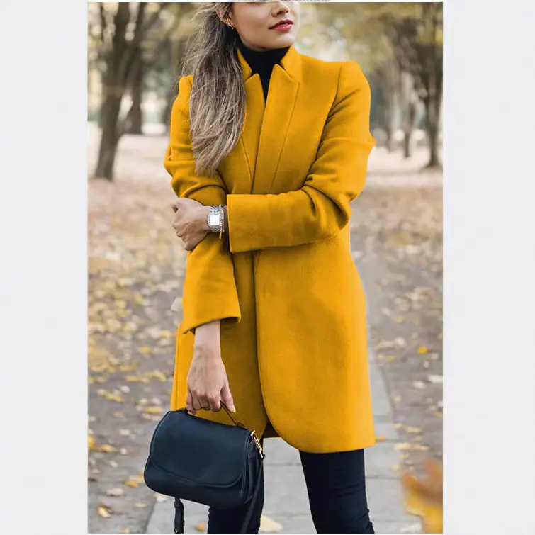 Women Woolen Plain Jacket Large Winter Grey - Image 6