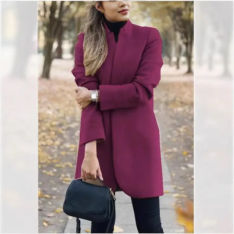 Women Woolen Plain Jacket Large Winter Grey - Image 7
