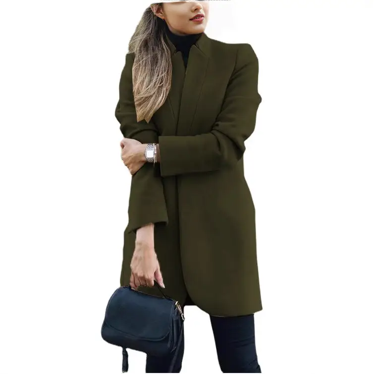 Women Woolen Plain Jacket Large Winter Grey - Image 9