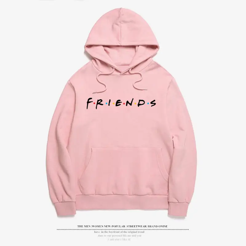Pink Friends Printed Sweatshirt Long Sleeve Hooded