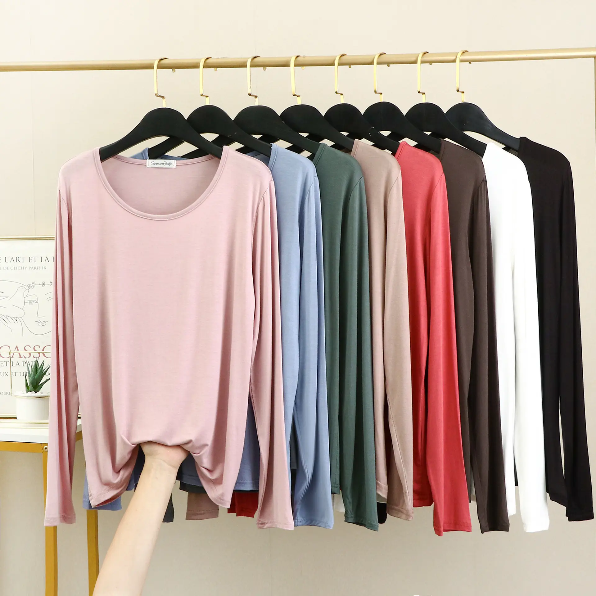 Women's White Long Sleeve T-Shirt Slim Fit Spring Autumn - Image 10