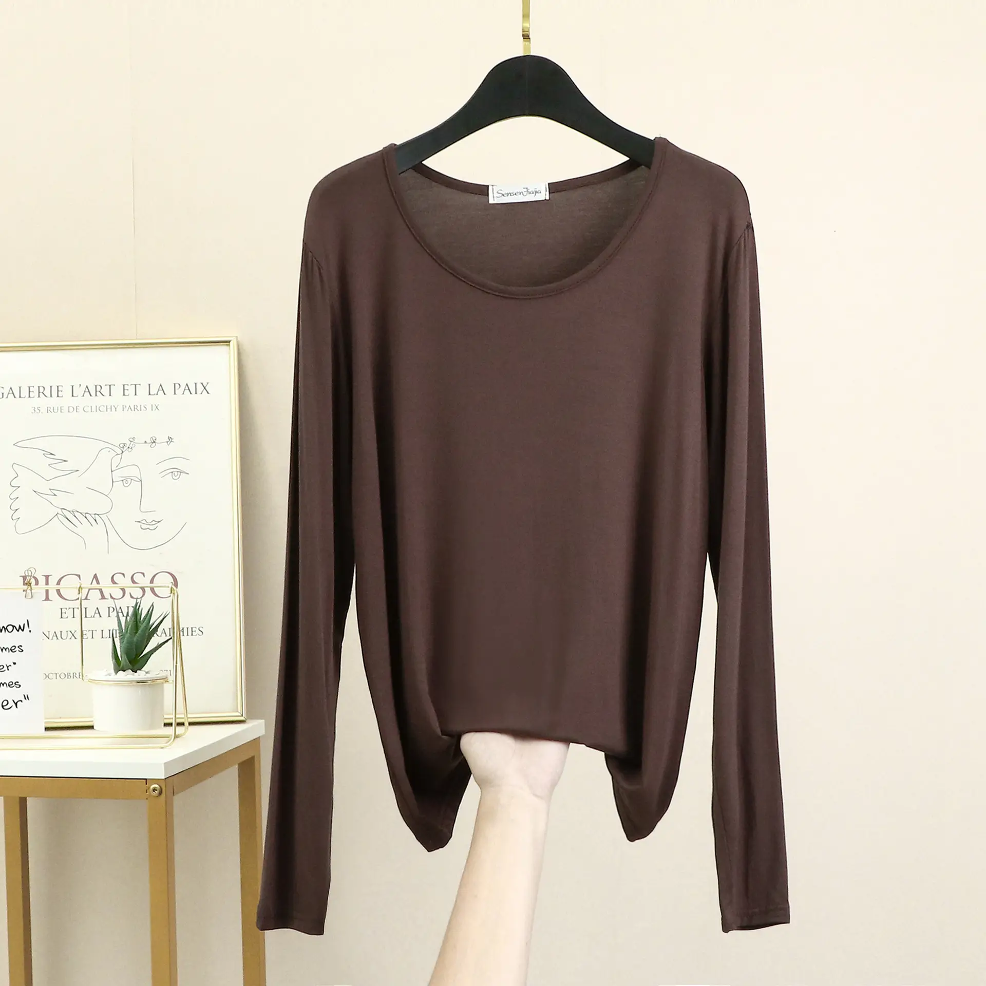 Women's White Long Sleeve T-Shirt Slim Fit Spring Autumn - Image 4