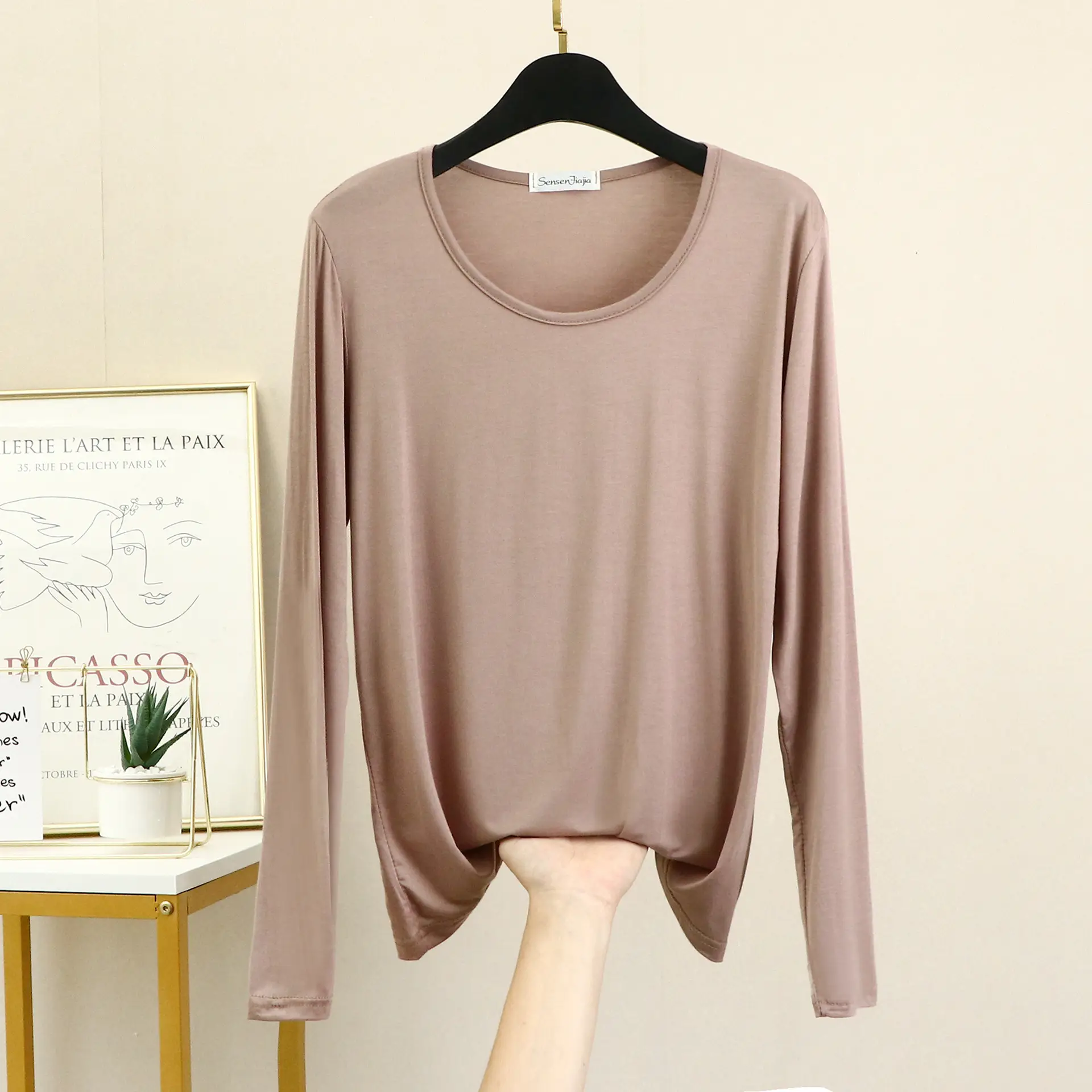 Women's White Long Sleeve T-Shirt Slim Fit Spring Autumn — feature 10